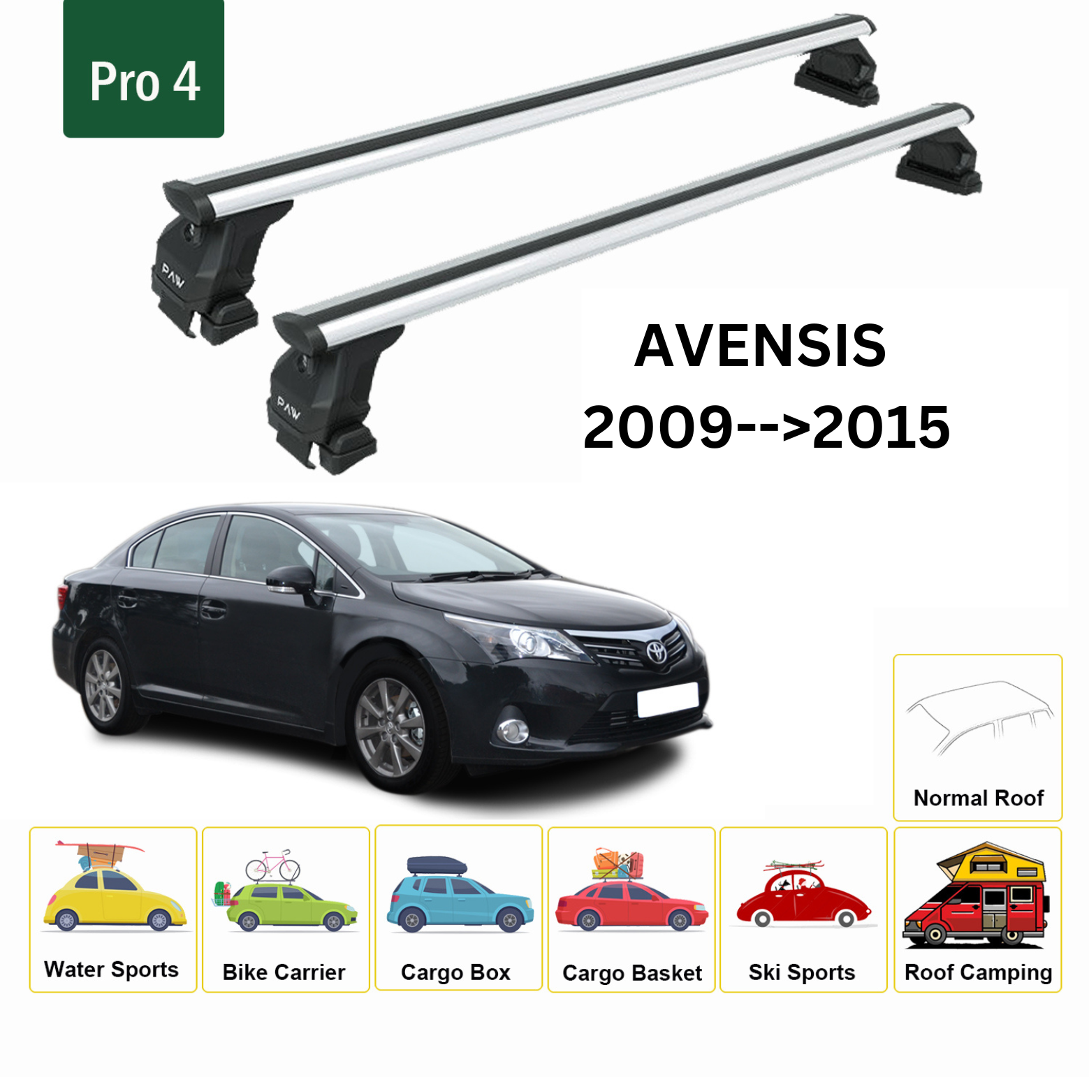 For Toyota Avensis 2009-15 Roof Rack Cross Bars Normal Roof Alu Silver - 0