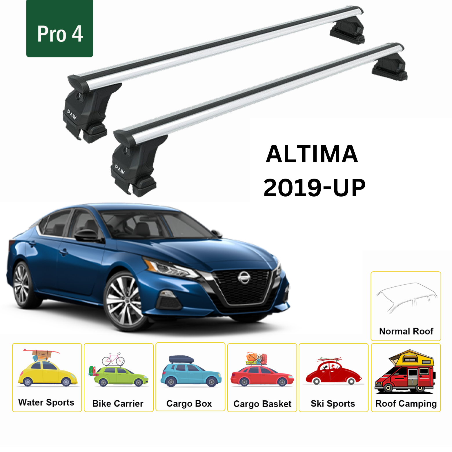 For Nissan Altima 2019-Up Roof Rack Cross Bars Metal Bracket Normal Roof Alu Silver