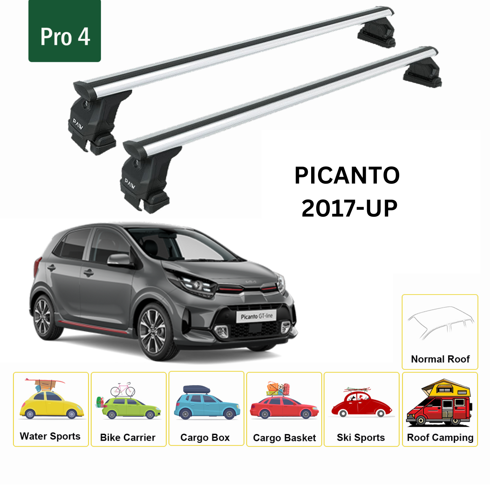 For Kia Picanto 2004-11 Roof Rack Cross Bars Normal Roof Alu Silver