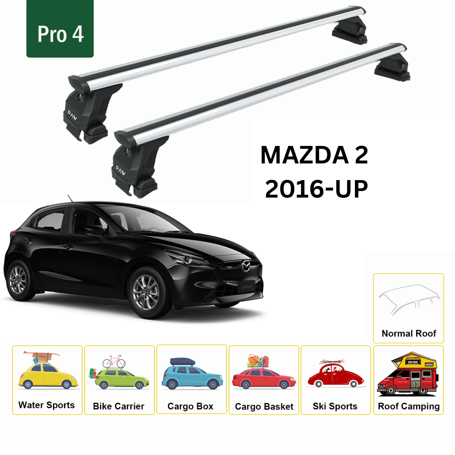 For Mazda 2 Series 2016-Up Roof Rack Cross Bars Normal Roof Alu Silver - 0