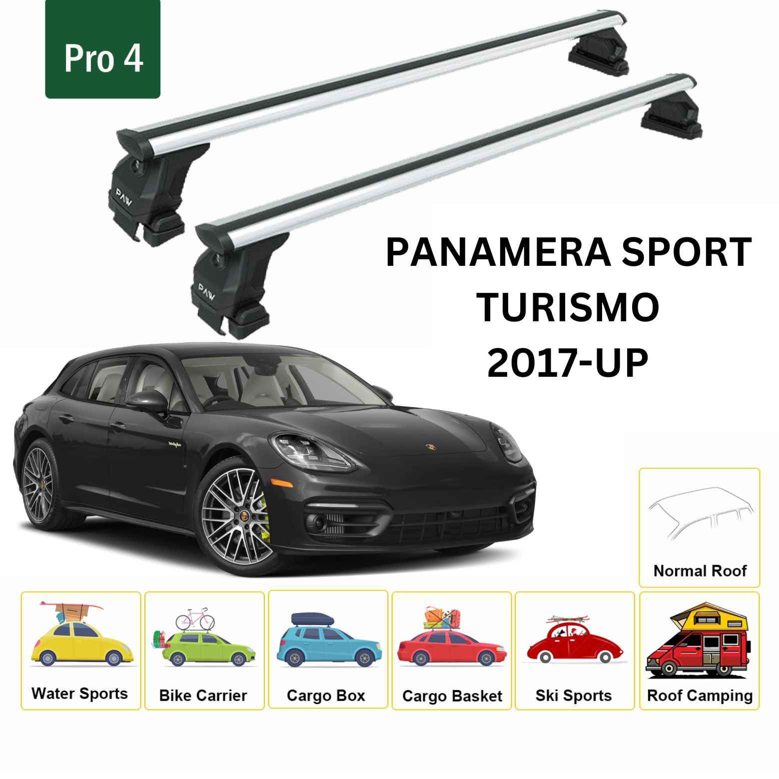 For Porsche Panamera Sport Turismo 2017-Up Roof Rack Cross Bars Normal Roof Alu Silver