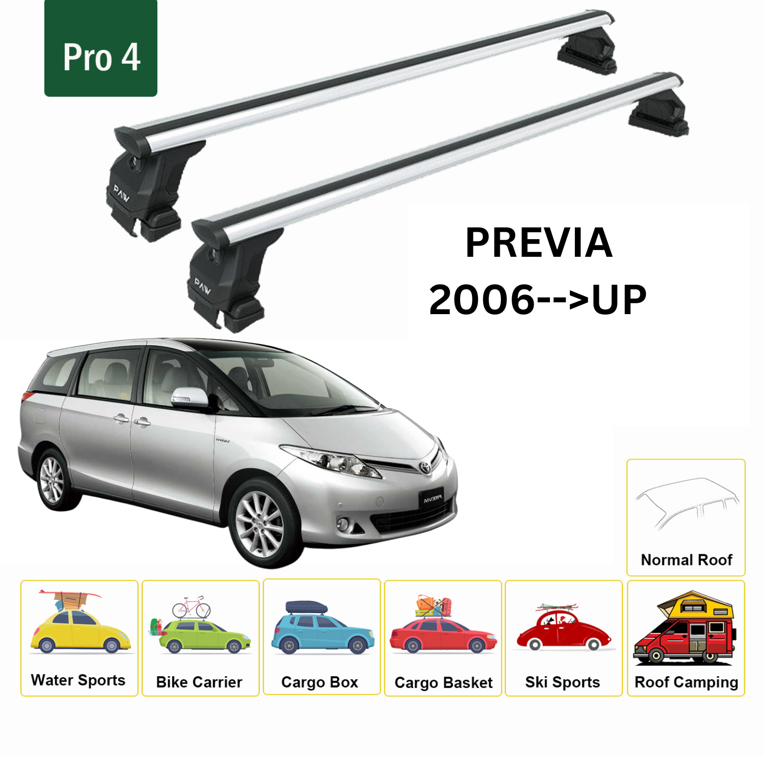 For Toyota Previa 2006-Up Roof Rack Cross Bars Normal Roof Alu Silver - 0