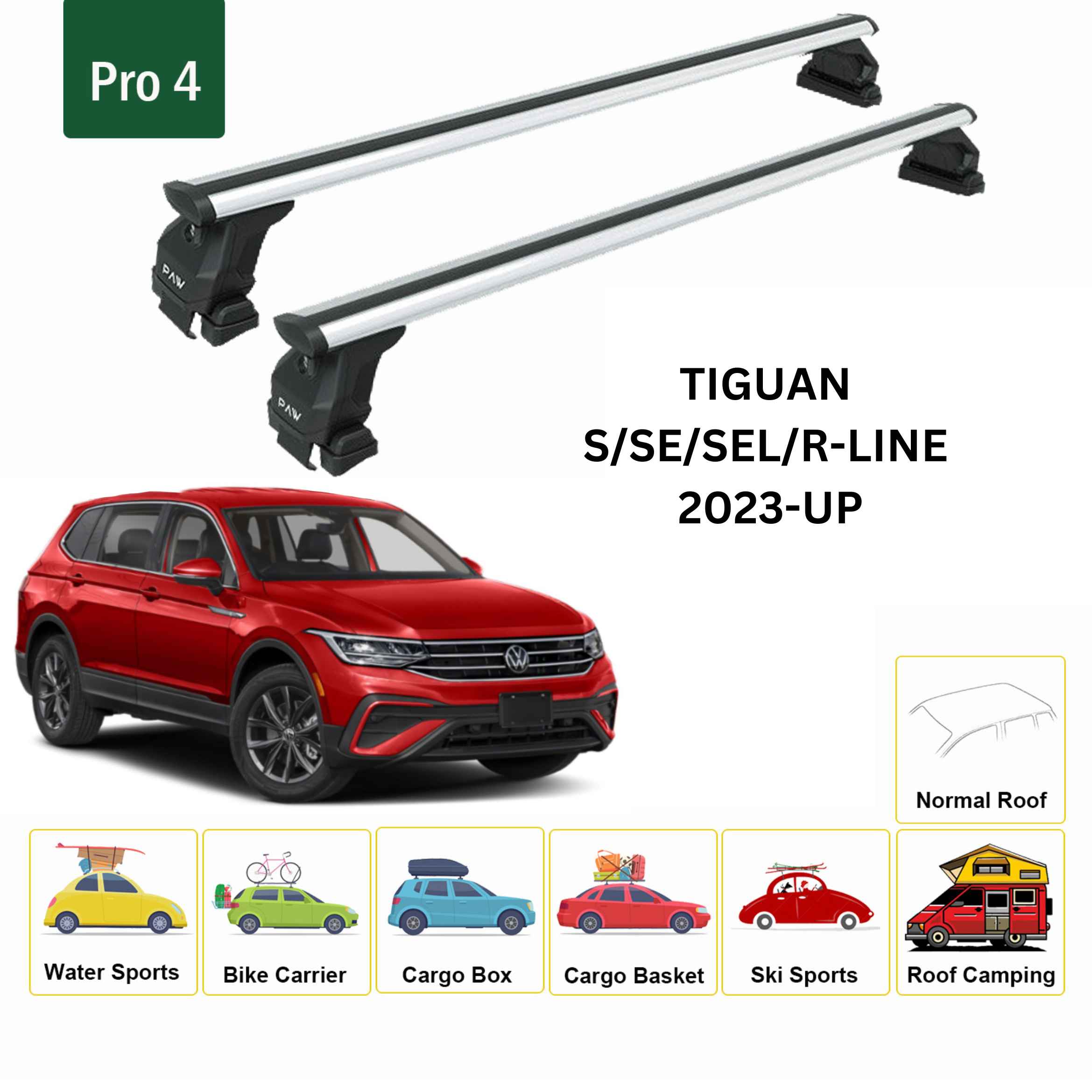 For Volkswagen Tiguan 2023-Up Roof Rack Cross Bar Normal Roof Alu Silver - 0
