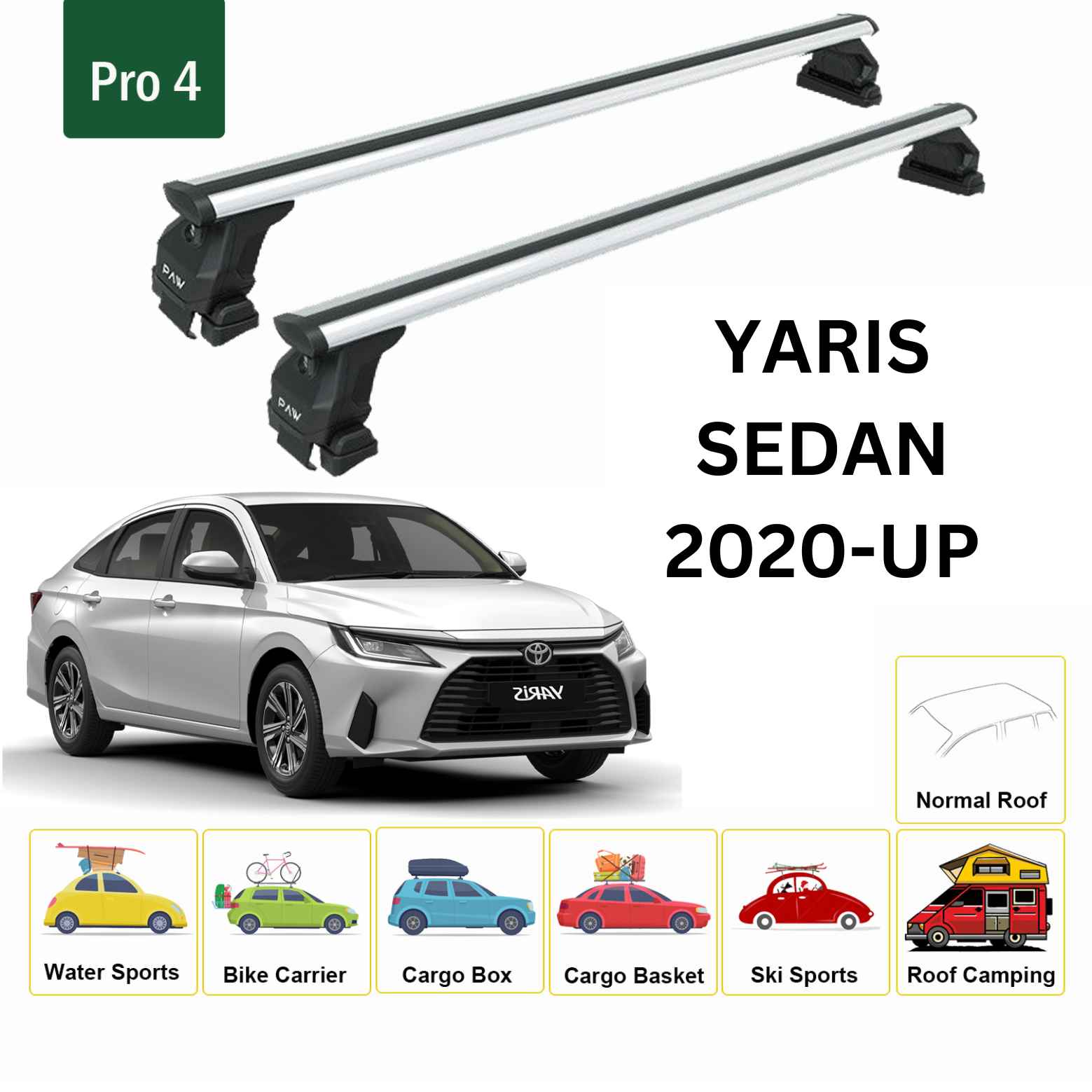 For Toyota Yaris Sedan 2020-Up Roof Rack Cross Bars Normal Roof Alu Silver