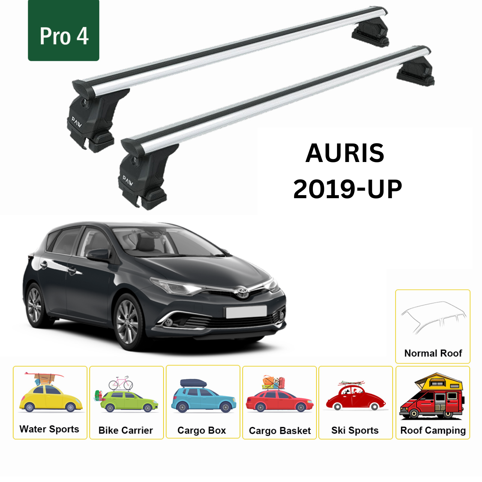 For Toyota Auris 2019-Up Roof Rack Cross Bars Normal Roof Alu Silver - 0