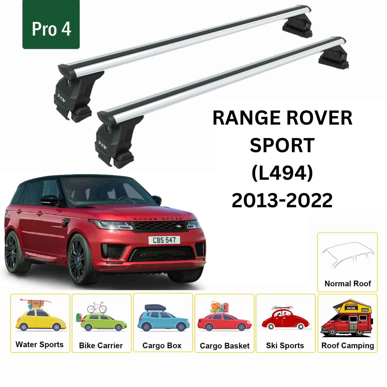 For Land Rover Range Rover Sport (L494) 2013-22 Roof Rack Cross Bars Normal Roof Alu Silver - 0