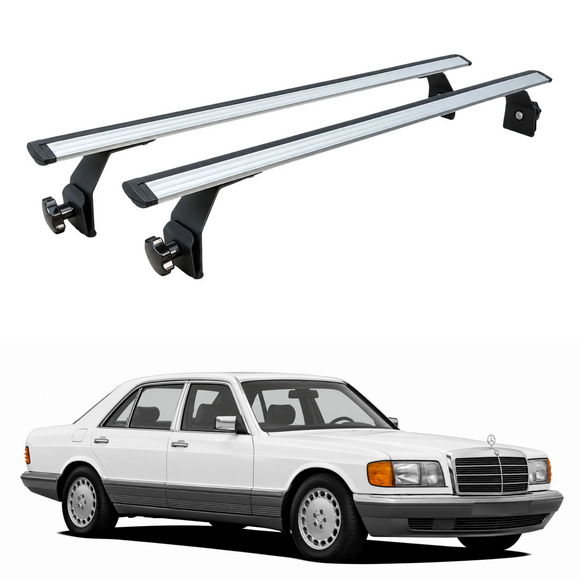 For Mercedes-Benz S-Class (W126) 1979-1991 Roof Rack Cross Bars Rain Gutters, Silver