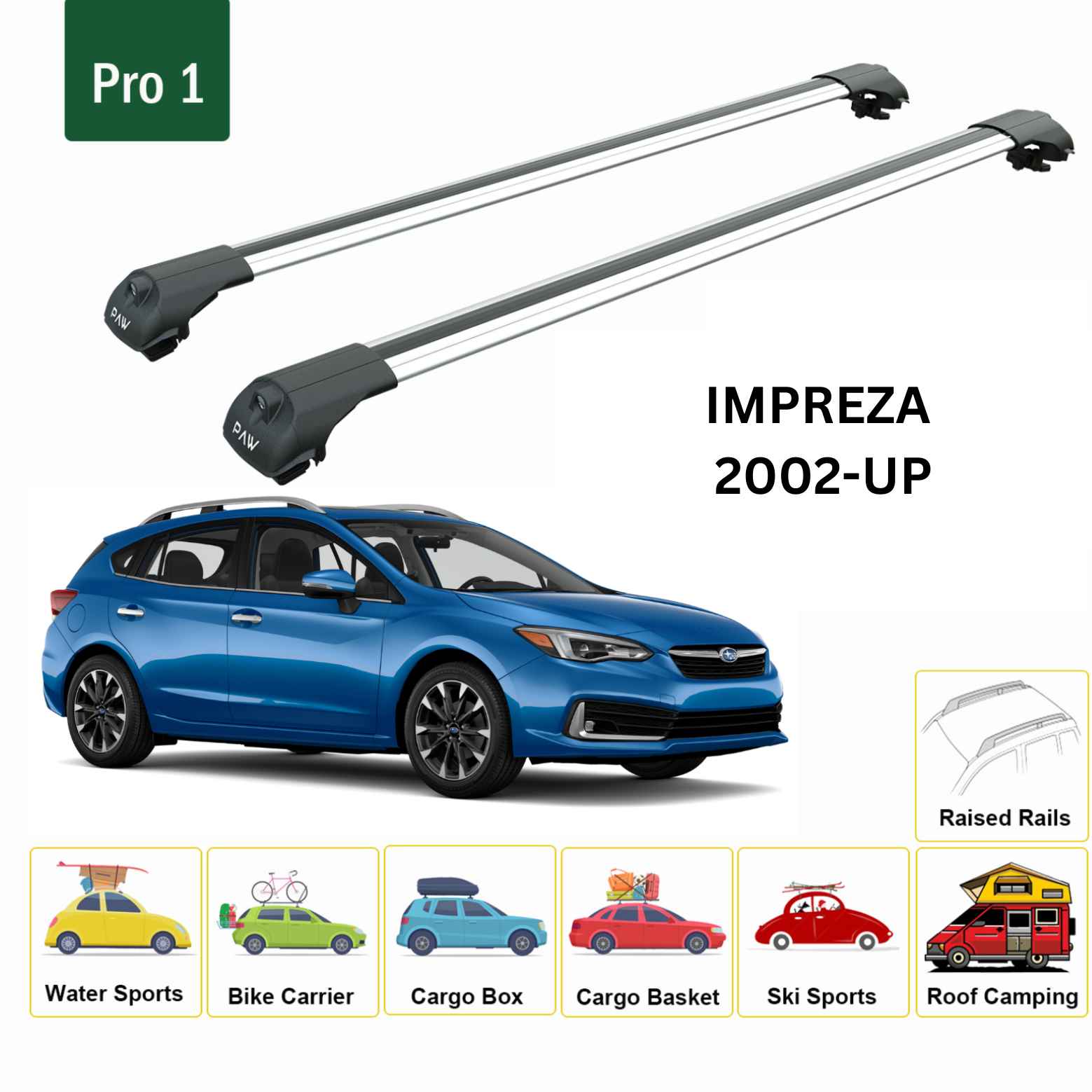 For Subaru Impreza 2002-UP Roof Rack Cross Bar Metal Bracket Raised Rail Alu Silver - 0