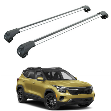 Für Kia Seltos Nightfall Edition 2021-Up Dachträgersystem, Aluminium-Querstange, Metallhalterung, abschließbar, Silber