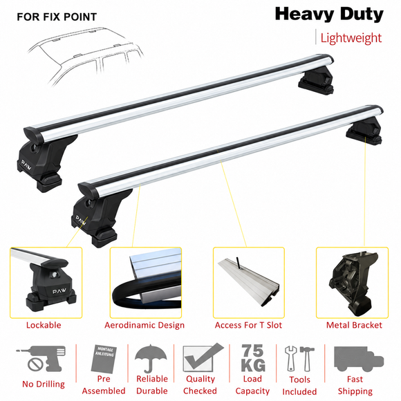 Für Ford Flex 2008–2013 Dachträgersystem, Aluminium-Querstange, Metallhalterung, abschließbar, Silber