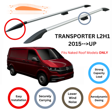 For Volkswagen Transporter T6 LWB 2015-2024 Roof Side Rails Ultimate Style Silver - 0