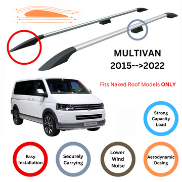 Für Volkswagen Multivan 2015–22 Dachreling und Dachträger-Querstangen Alu Silber - 0