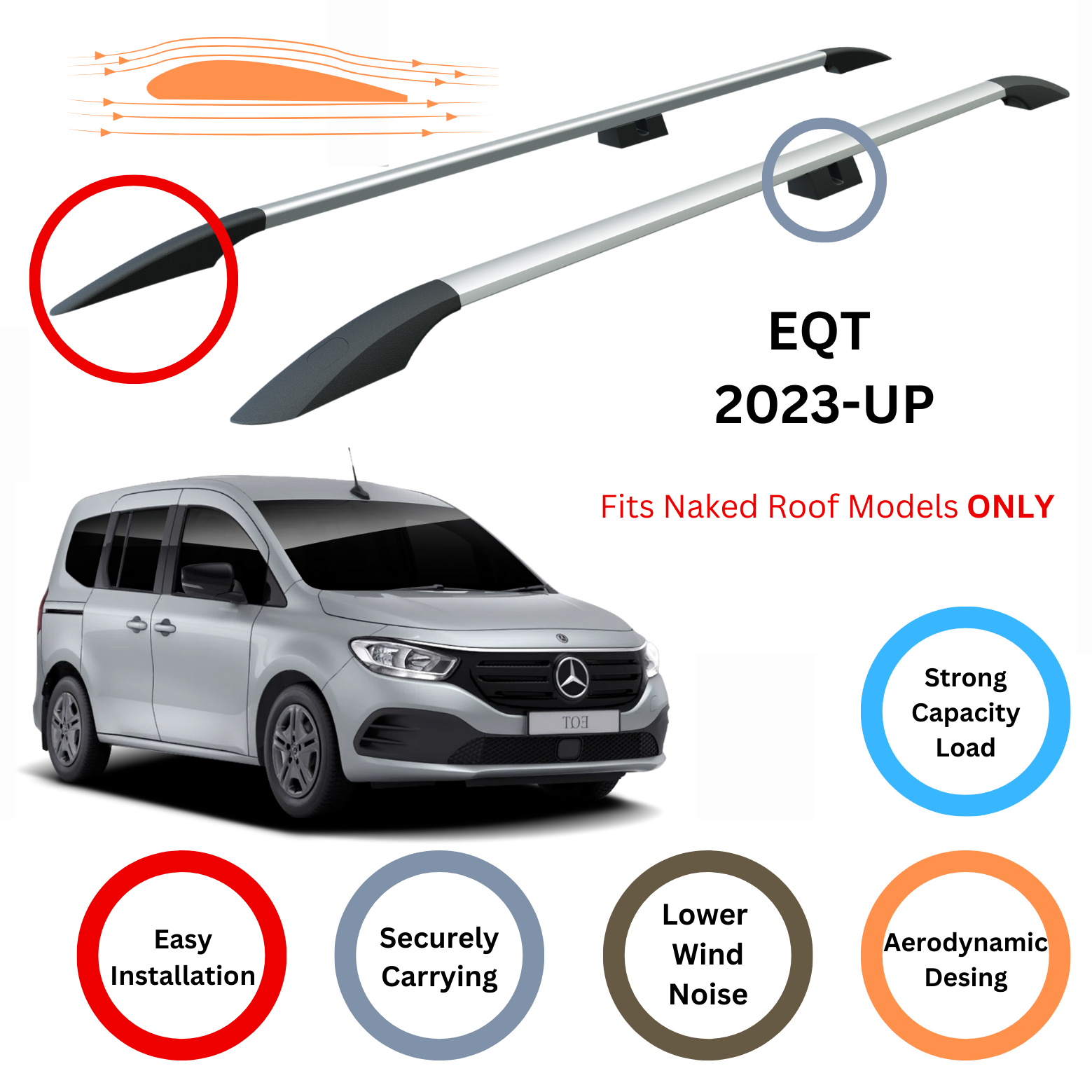 For Mercedes EQT 2023-Up Roof Side Rails Ultimate Style Alu Silver - 0
