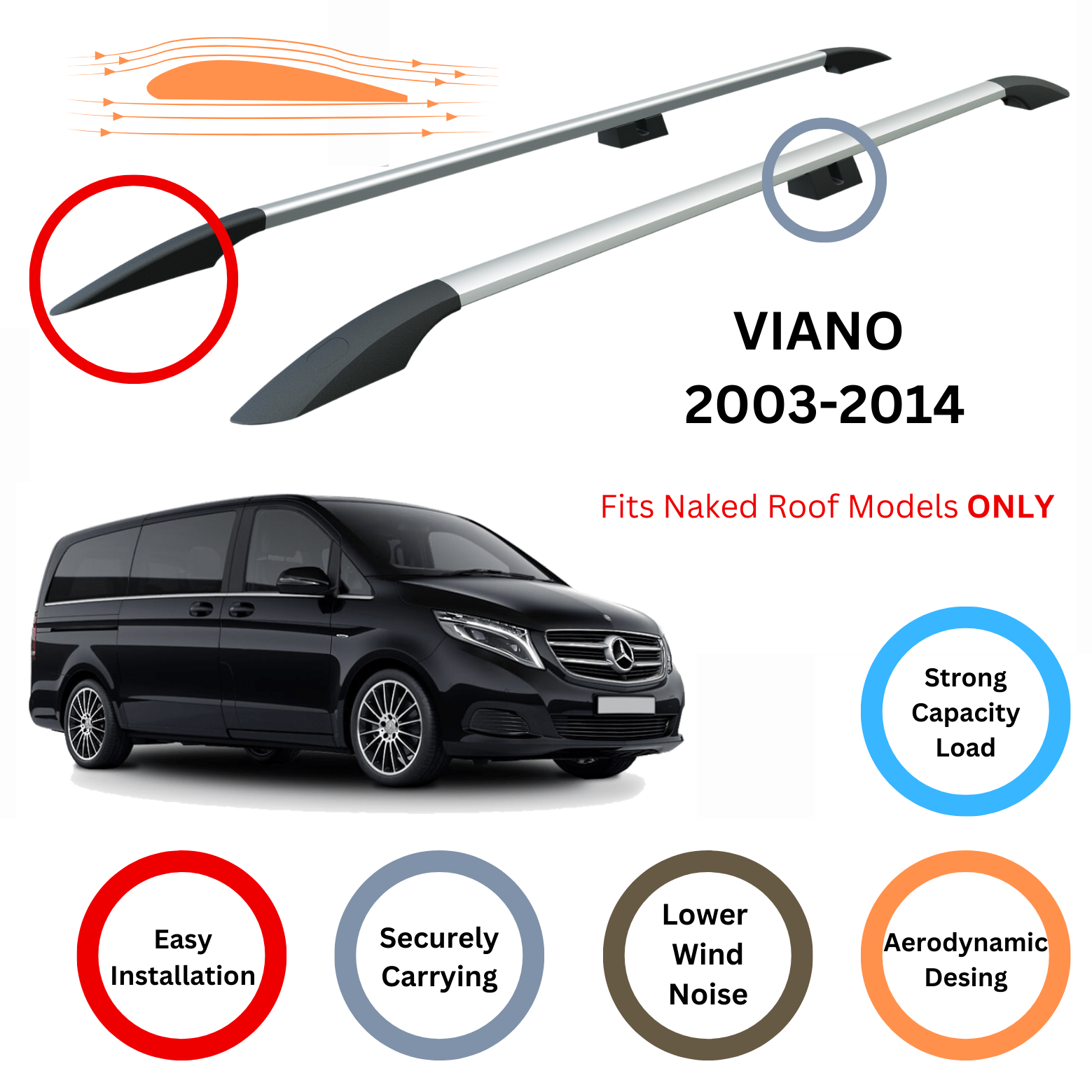 For Mercedes Viano 2003-14 Roof Side Rails Ultimate Style Alu Silver - 0