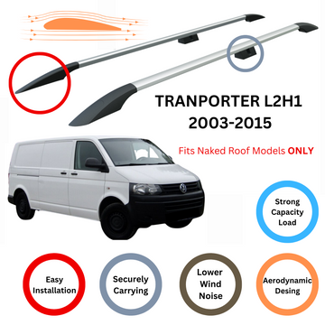 For Volkswagen Transporter T5 LWB 2003-2015 Roof Rails and Roof Rack Cross Bar Silver - 0