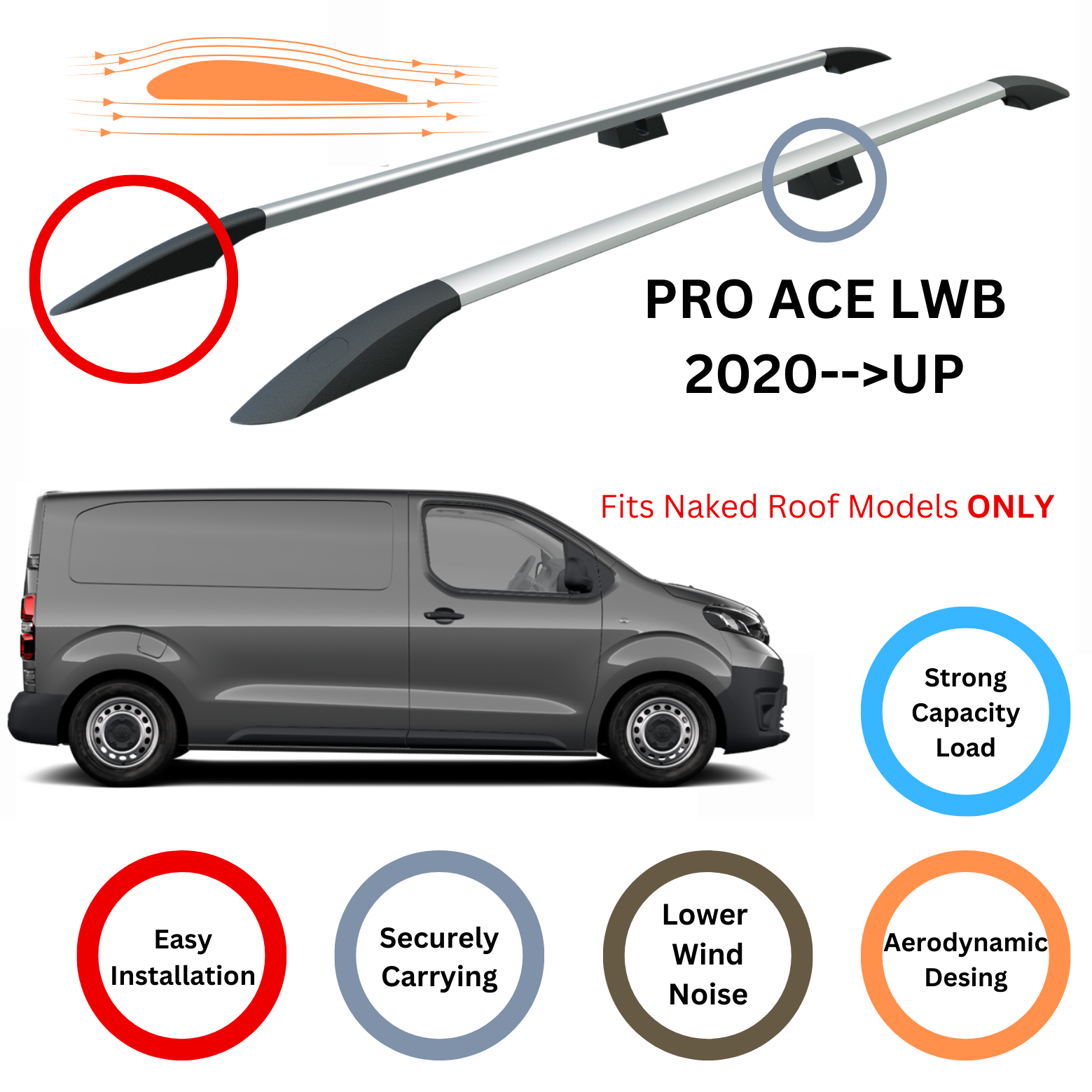 For Toyota ProAce City 2020-Up LWB Roof Side Rails Ultimate Style Alu Silver-2