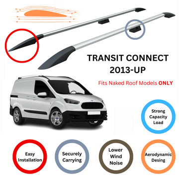 For Ford Transit Courier 2013-2023 Roof Side Rails and Roof Rack Cross Bar Alu Silver - 0