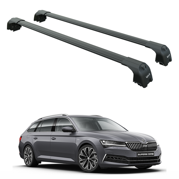 For Skoda Superb Estate 2015-2024 Aluminum Roof Rack System Carrier Cross Bars Black