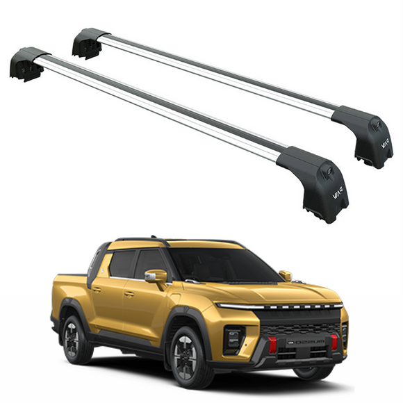 For KGM Musso EV Roof Rack System, Aluminium Cross Bar, Flush Rail, Silver