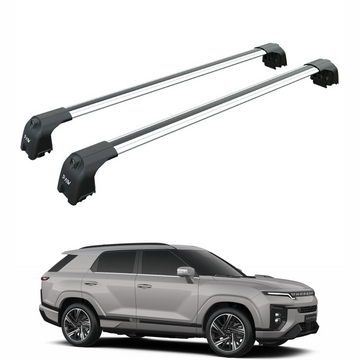 For KGM Actyon 2025-2026 Roof Rack System, Aluminium Cross Bar, Flush Rail, Silver