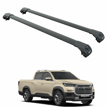 For KGM Musso Grand 2018-2025 Roof Rack System, Aluminium Cross Bar, Raised Rail, Black