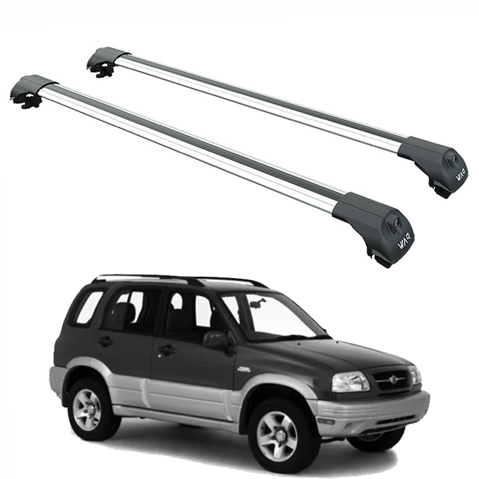 Für Suzuki Grand Vitara 1999–2005, Dachträgersystem, Träger, Querträger, Aluminium, abschließbar, hochwertige Metallhalterung, silberfarben
