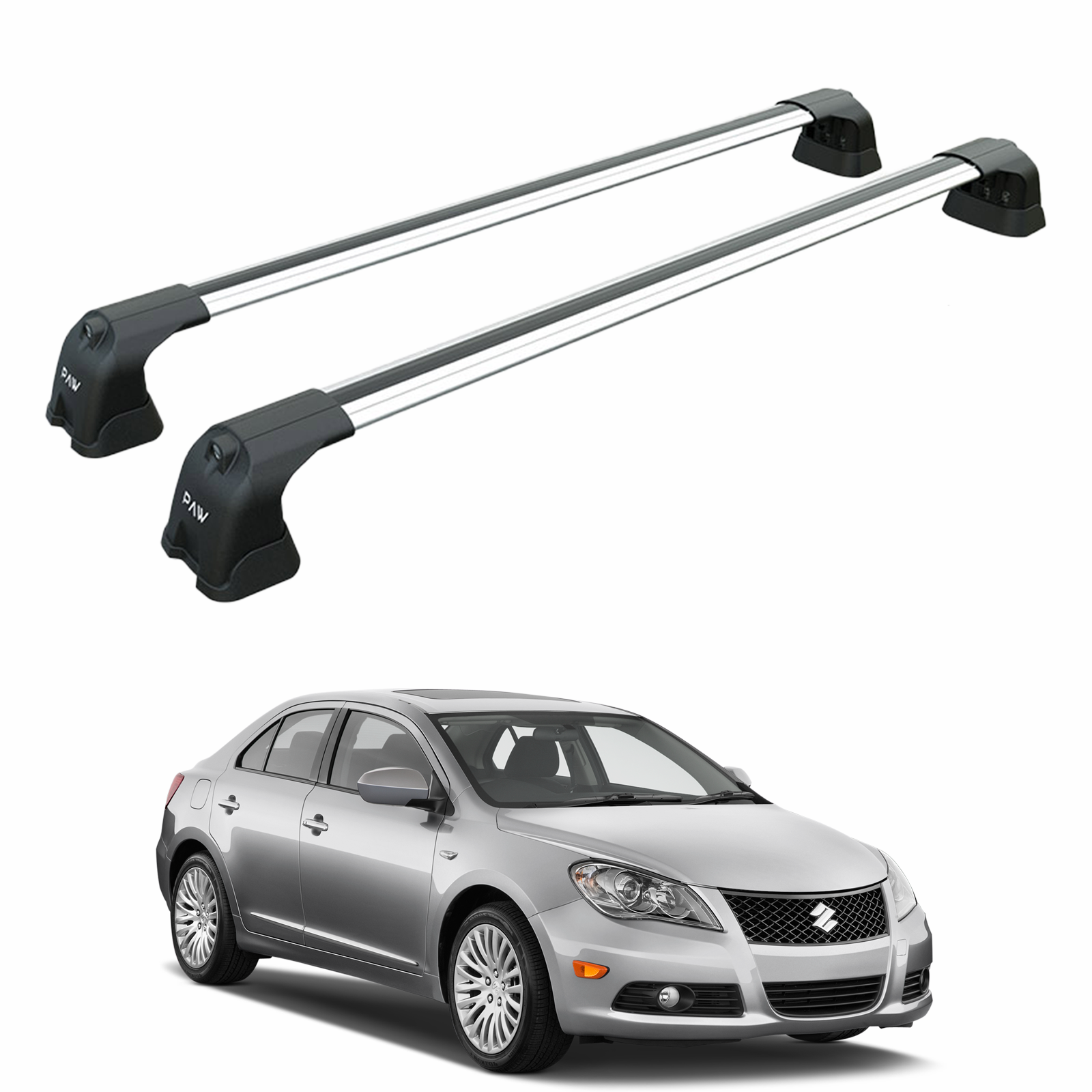Für Suzuki Kizashi 2010–2013, Dachträgersystem, Träger, Querträger, Aluminium, abschließbar, hochwertige Metallhalterung, silberfarben