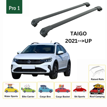 Für Volkswagen Taigo 2021-Up Dachträger Querstange Metallhalterung Erhöhte Schiene Alu Schwarz - 0