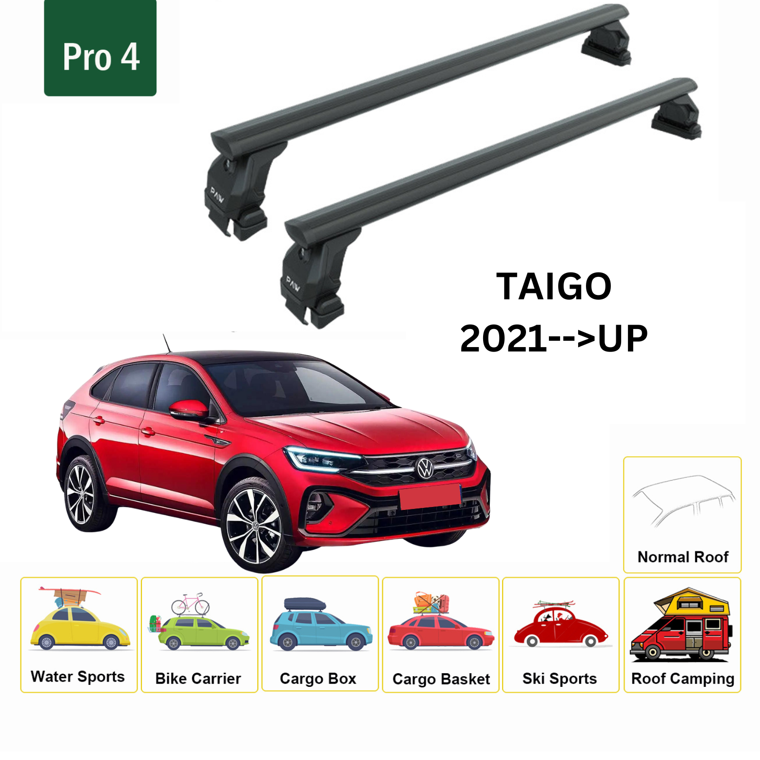 For Volkswagen Taigo 2021-Up Roof Rack Cross Bar Normal Roof Alu Black - 0