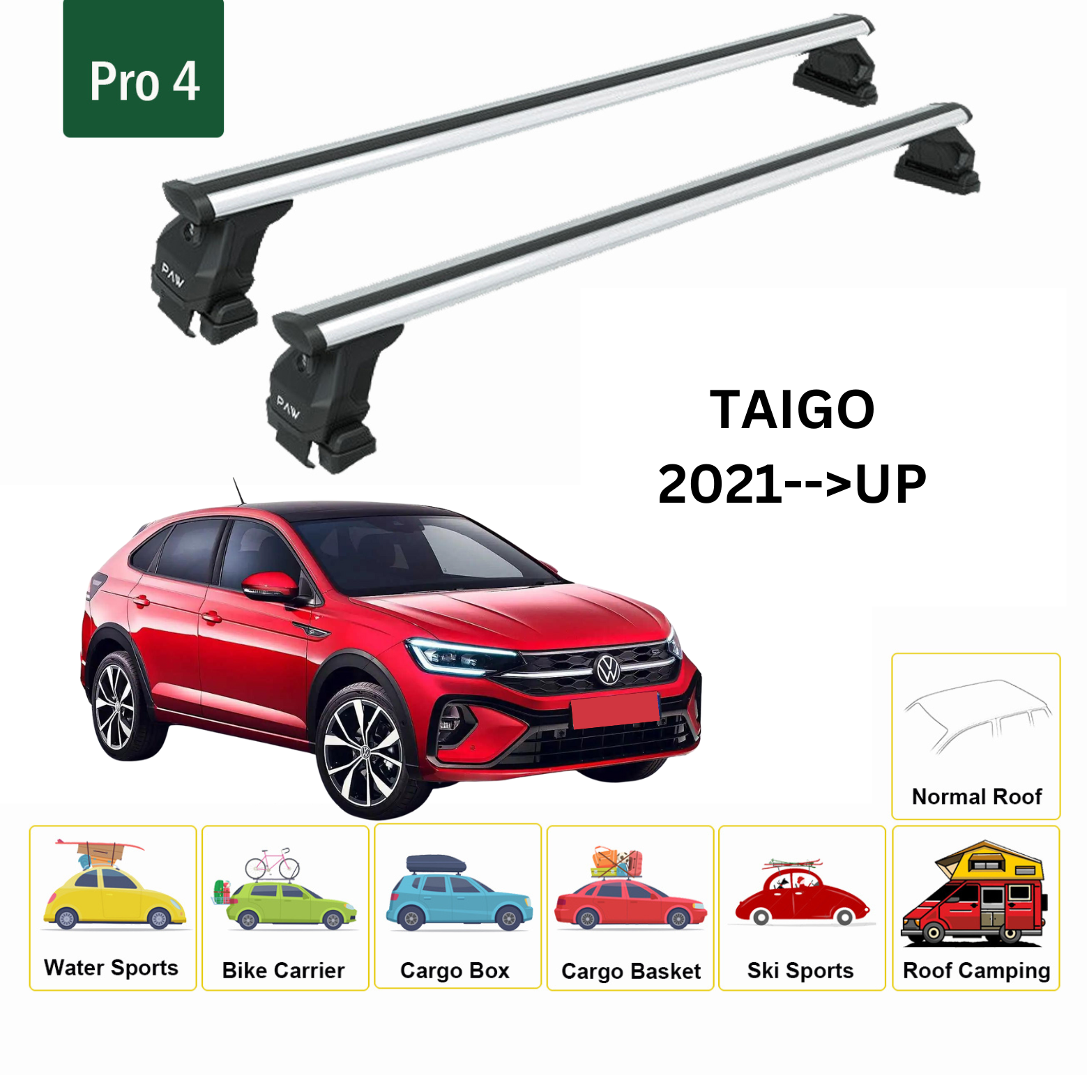 For Volkswagen Taigo 2021-Up Roof Rack Cross Bar Normal Roof Alu Silver - 0
