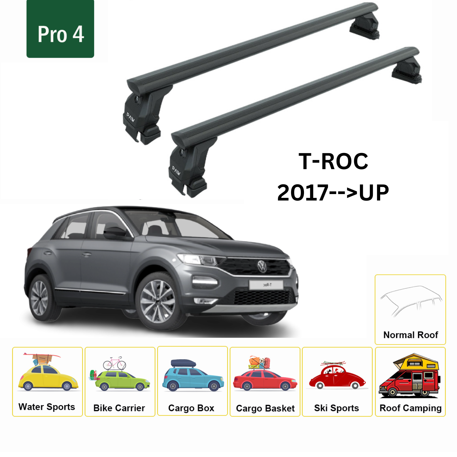 For Volkswagen T-Roc 2017-Up Roof Rack Cross Bar Normal Roof Alu Black