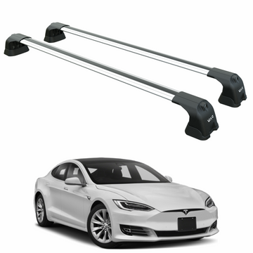 For Tesla Model S (2016-2021) Roof Rack Cross Bars – Metal Bracket Fix Point – Aluminum – Silver