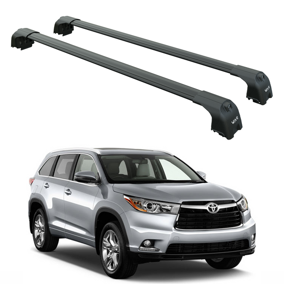 Für Toyota Highlander 2014–19 Dachträger, Querträger, Metallhalterung, bündige Schiene, Alu, Schwarz