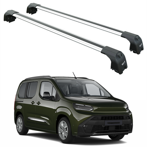 For Toyota ProAce City Verso 2024-2025 Roof Rack System, Aluminum Cross Bar, Flush Rail, Silver