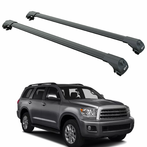 For Toyota Sequoia 2008-2022 Roof Rack System, Aluminium Cross Bar, Raised Rail, Black