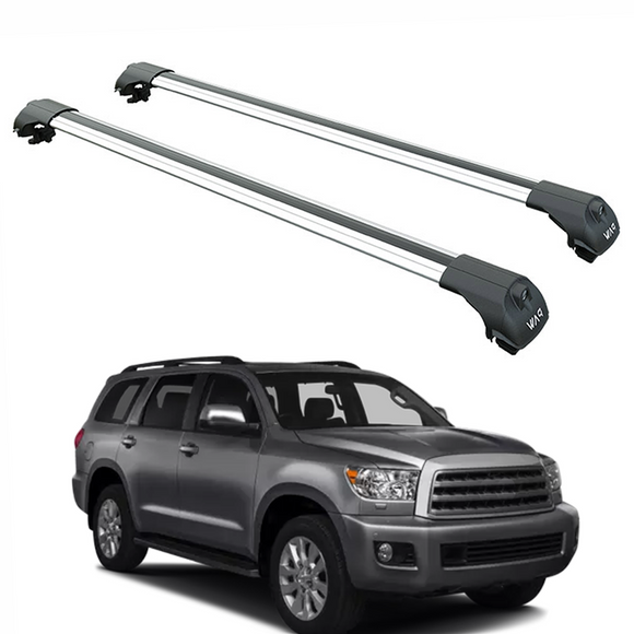 For Toyota Sequoia 2008-2022 Roof Rack System, Aluminium Cross Bar, Raised Rail, Silver