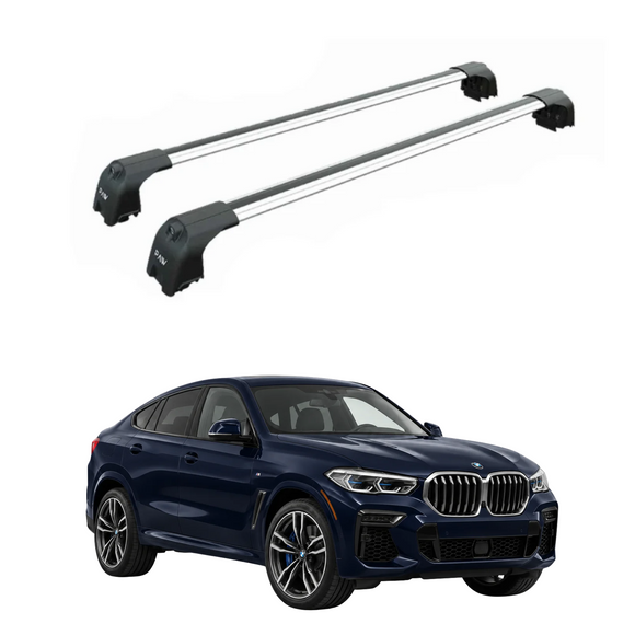 BMW X6 G06 2019-Up silver roof rack cross bars for flush rail vehicles