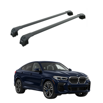 BMW X6 G06 2019-Up black roof rack cross bars for flush rail vehicles