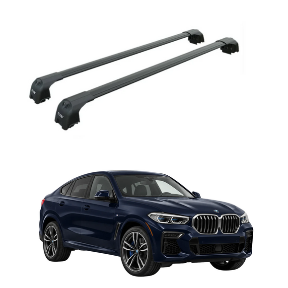 BMW X6 G06 2019-Up black roof rack cross bars for flush rail vehicles
