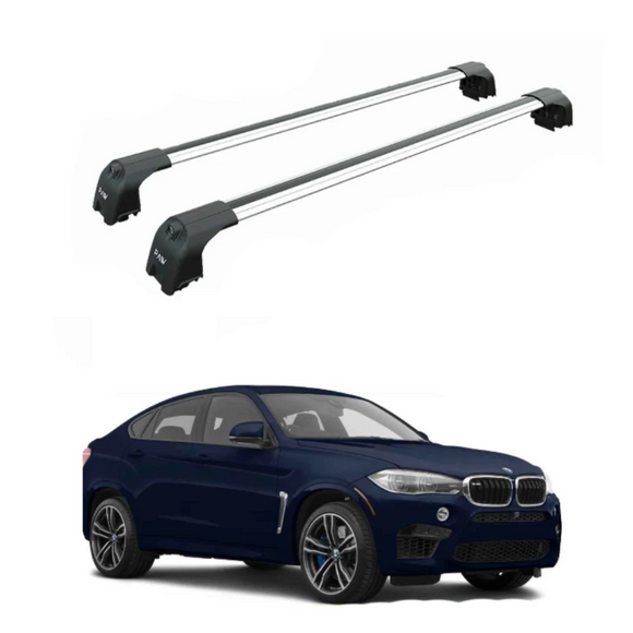 BMW X6 F16 2015-2019 silver roof rack cross bars for flush rail vehicles