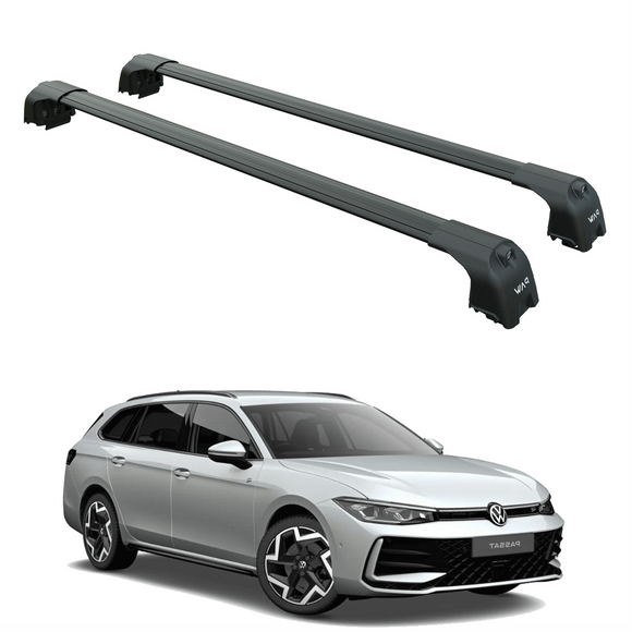 Für Volkswagen Passat Variant B8 2015-Up Dachträger Querstange Metallhalterung Flush Rail Alu Schwarz