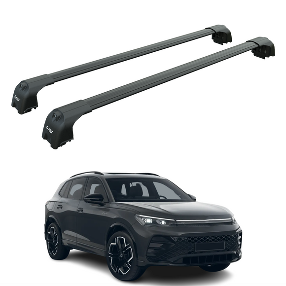 For Volkswagen Tiguan (2024-2026) Roof Rack Cross Bar Raised Rails, Black