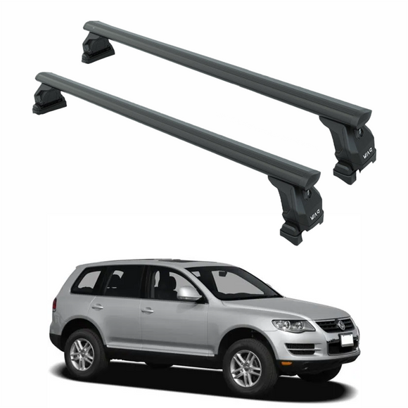 For Volkswagen Touareg (2002-2007) Roof Rack Cross Bar T-Track, Black