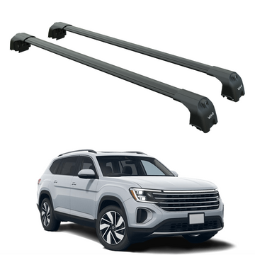 Für Volkswagen Atlas 2018-Up Dachträger Querstange Metallhalterung Erhöhte Schiene Alu Schwarz