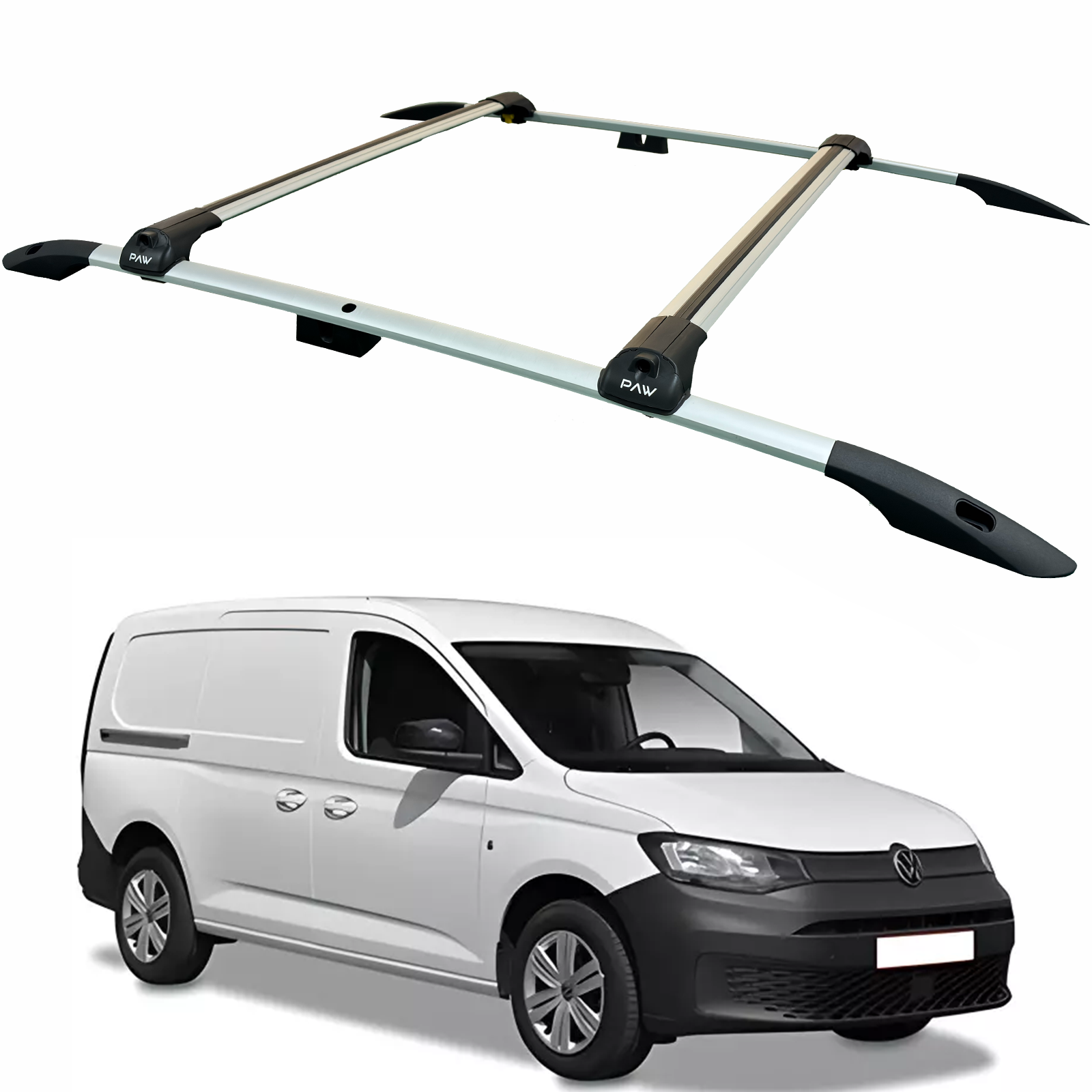 For Volkswagen Caddy V Maxi 2020-2025 Roof Rails and Roof Rack Cross Bars Plus Silver