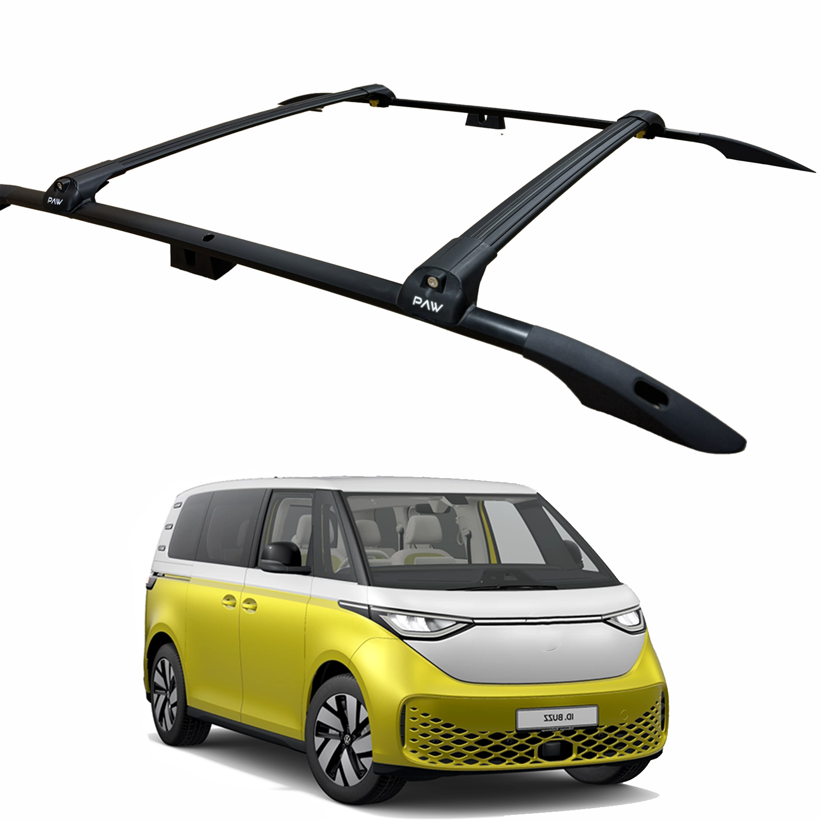 Für Volkswagen ID Buzz ab 2022. Dachseitenschienen und Dachträger-Querstangen, Alu-Schwarz