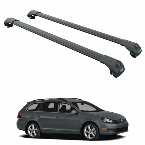 For Volkswagen Jetta SportWagen 2010-2016 Roof Rack Cross Bar Raised Rail Alu Black