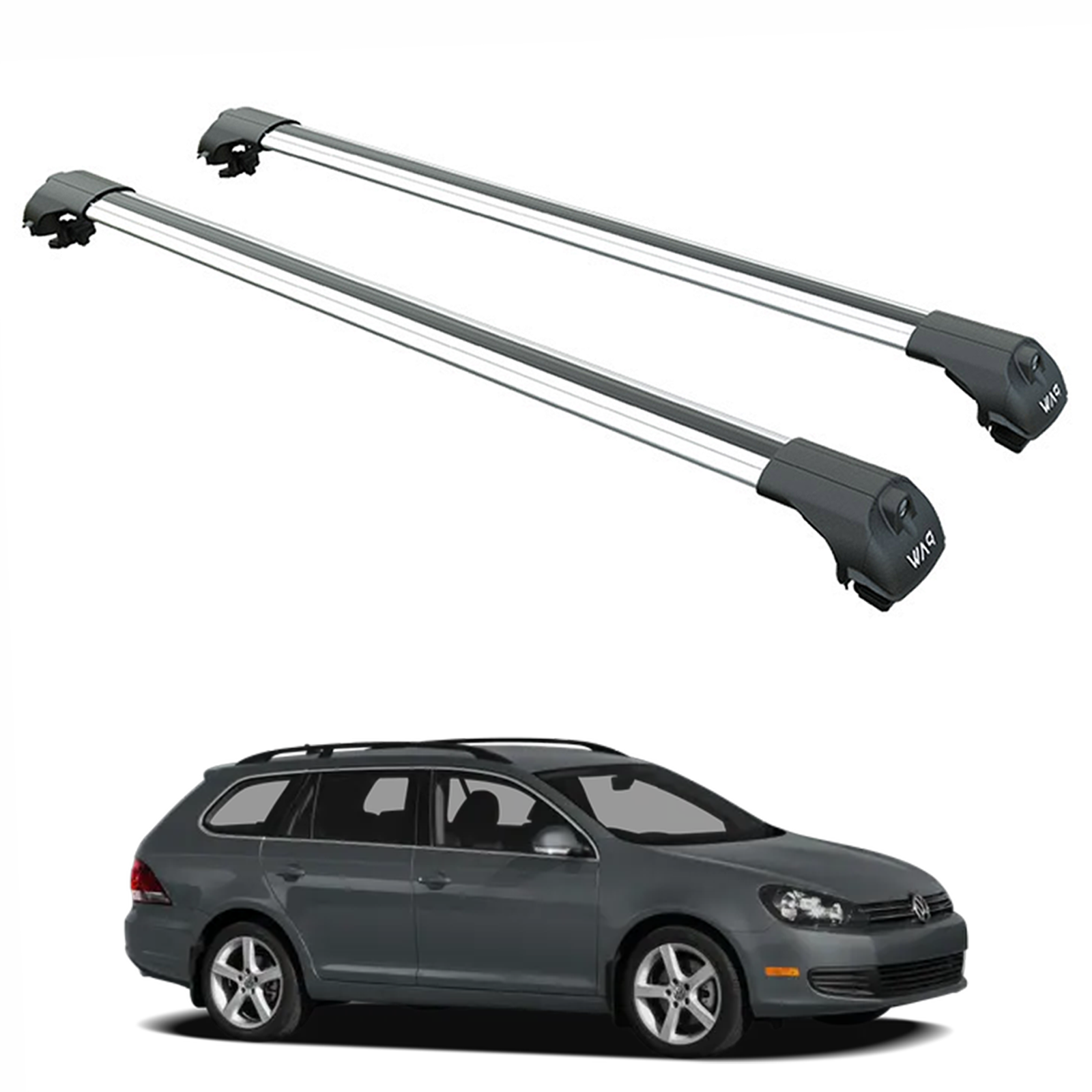 Für Volkswagen Jetta SportWagen 2010–16 Dachträger Querträger Metallhalterung erhöhte Schiene Alu Silber