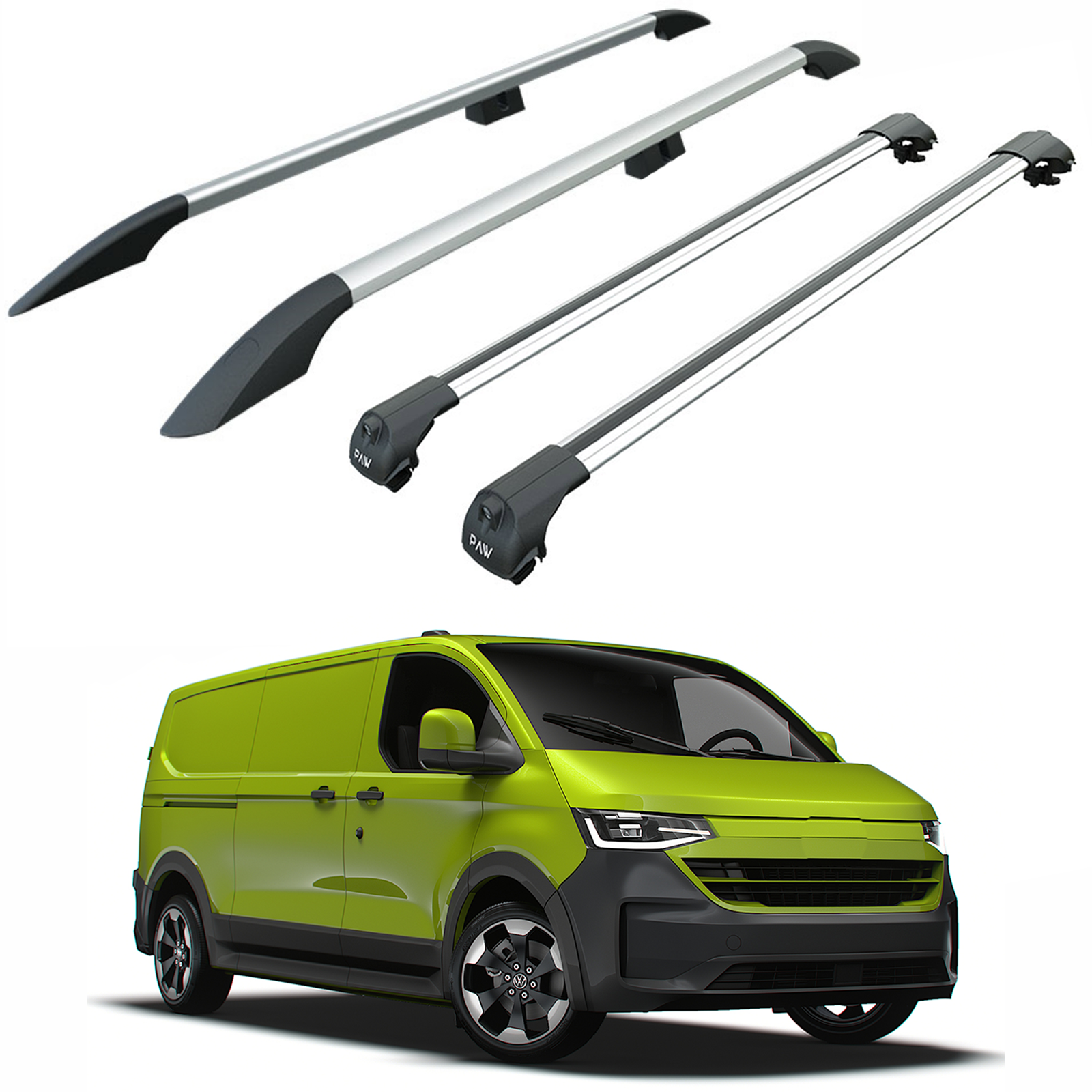 For Volkswagen Transporter T7 LWB (2024-2025) Roof Side Rails & Roof Rack Cross Bar Set – Silver