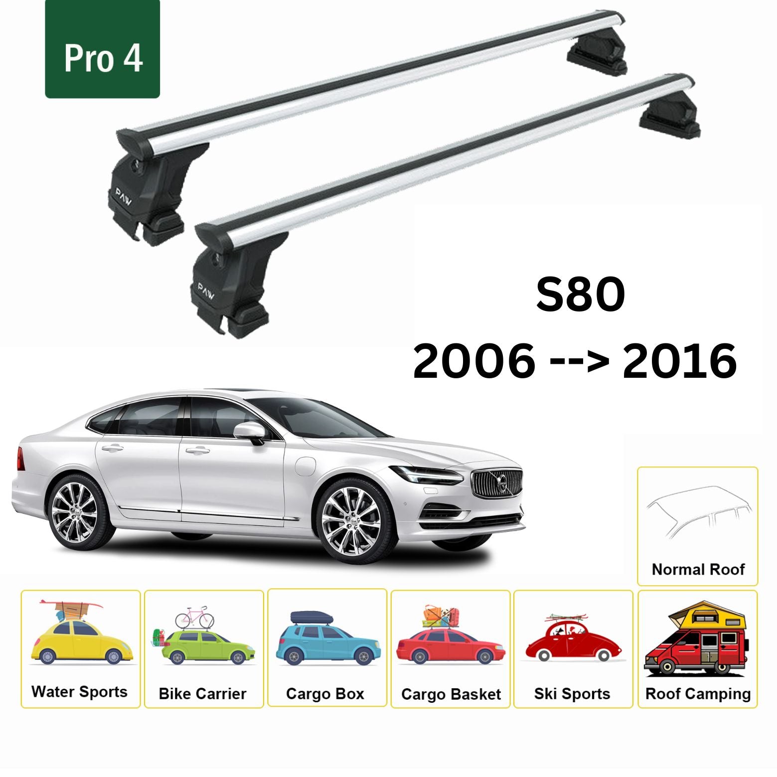 For Volvo S90 2016-Up Roof Rack Cross Bar Normal Roof Alu Silver - 0